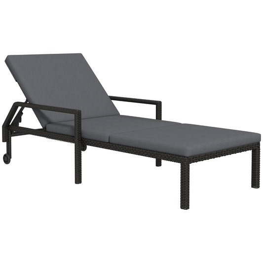 Outsunny Tumbona De Ratán Con Respaldo Ajustable 73x200x48cm Gris Oscuro Y Negro_0
