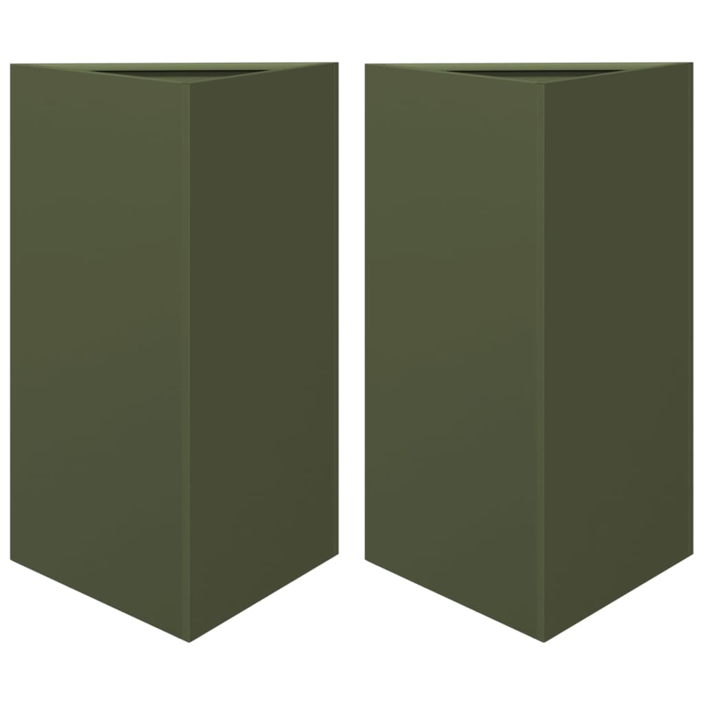 Jardineras Triangulares 2 Uds Acero Verde Oliva 50x43x75 Cm_0