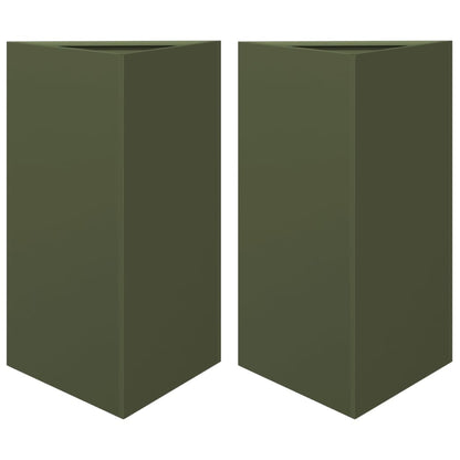 Jardineras Triangulares 2 Uds Acero Verde Oliva 50x43x75 Cm_0