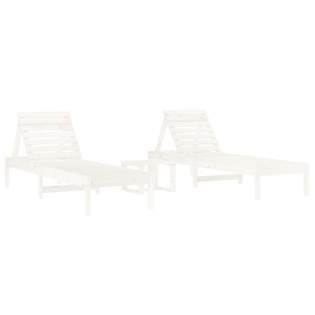 Tumbonas Con Mesa 2 Uds Madera Maciza De Pino Blanco_1