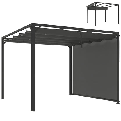 Outsunny Pérgola De Jardín 3x3 M Con Techo Retráctil Y Pared Lateral Enrollable_0
