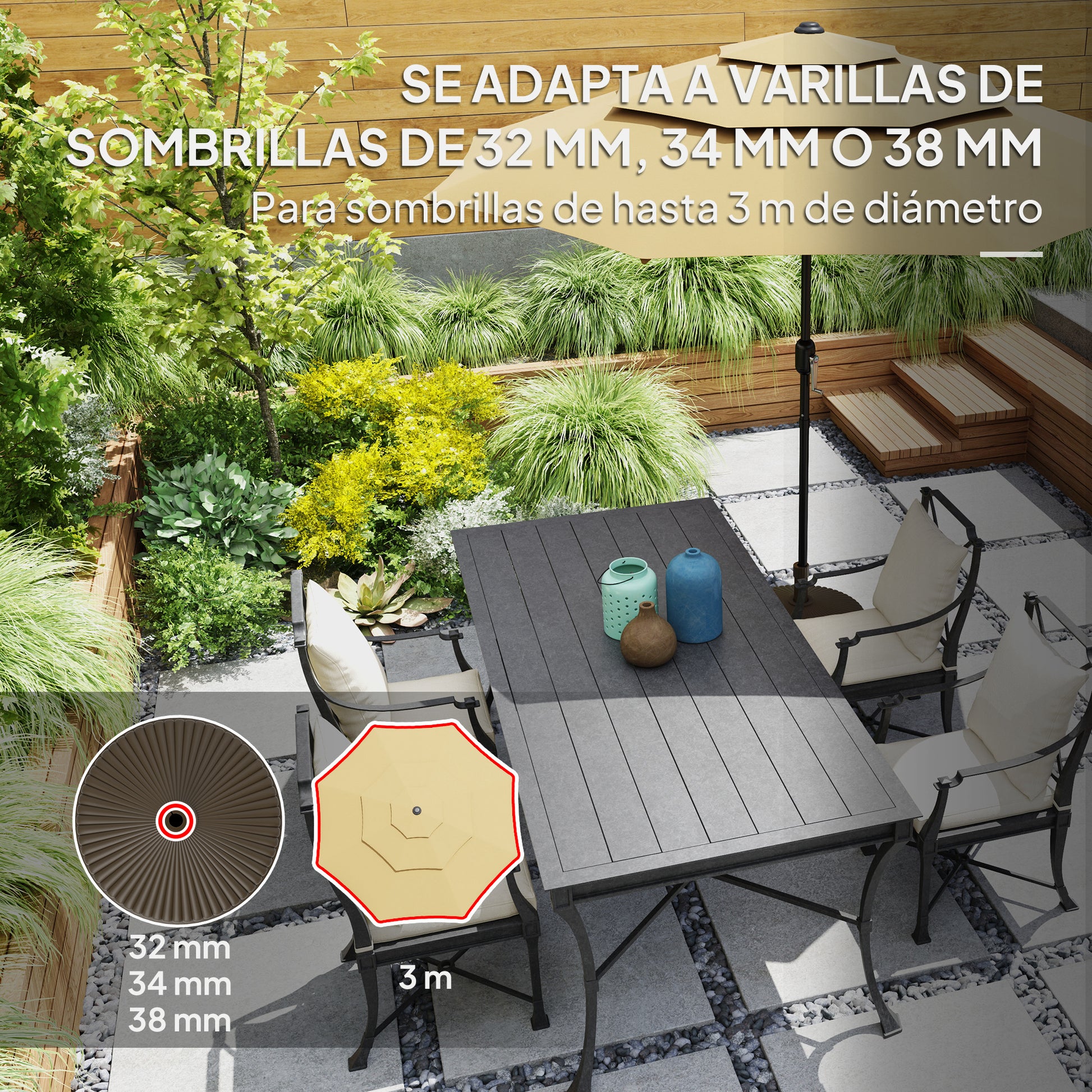 Outsunny Base Para Sombrilla Redonda Rellenable Con Agua 23l O Arena 28kg Marrón_4