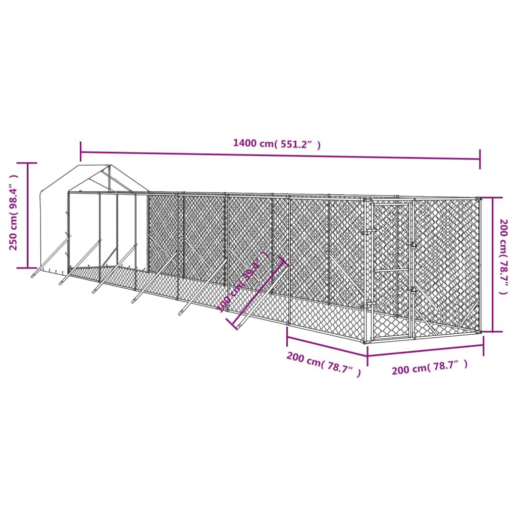 Vidaxl Perrera De Exterior Con Toldo Acero Galvanizado Plata 2x14x2,5m_2