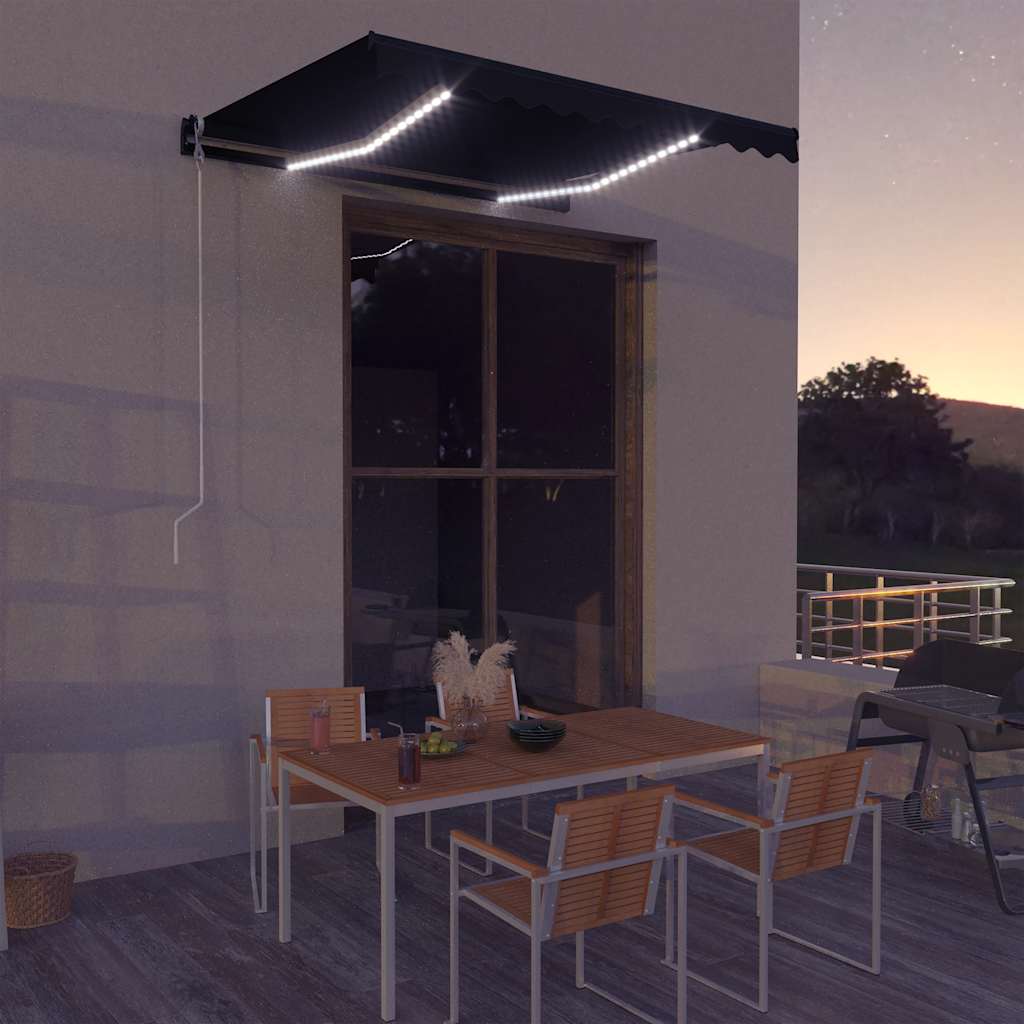 Toldo Retráctil Manual Con Led Gris Antracita 300x250 Cm_1