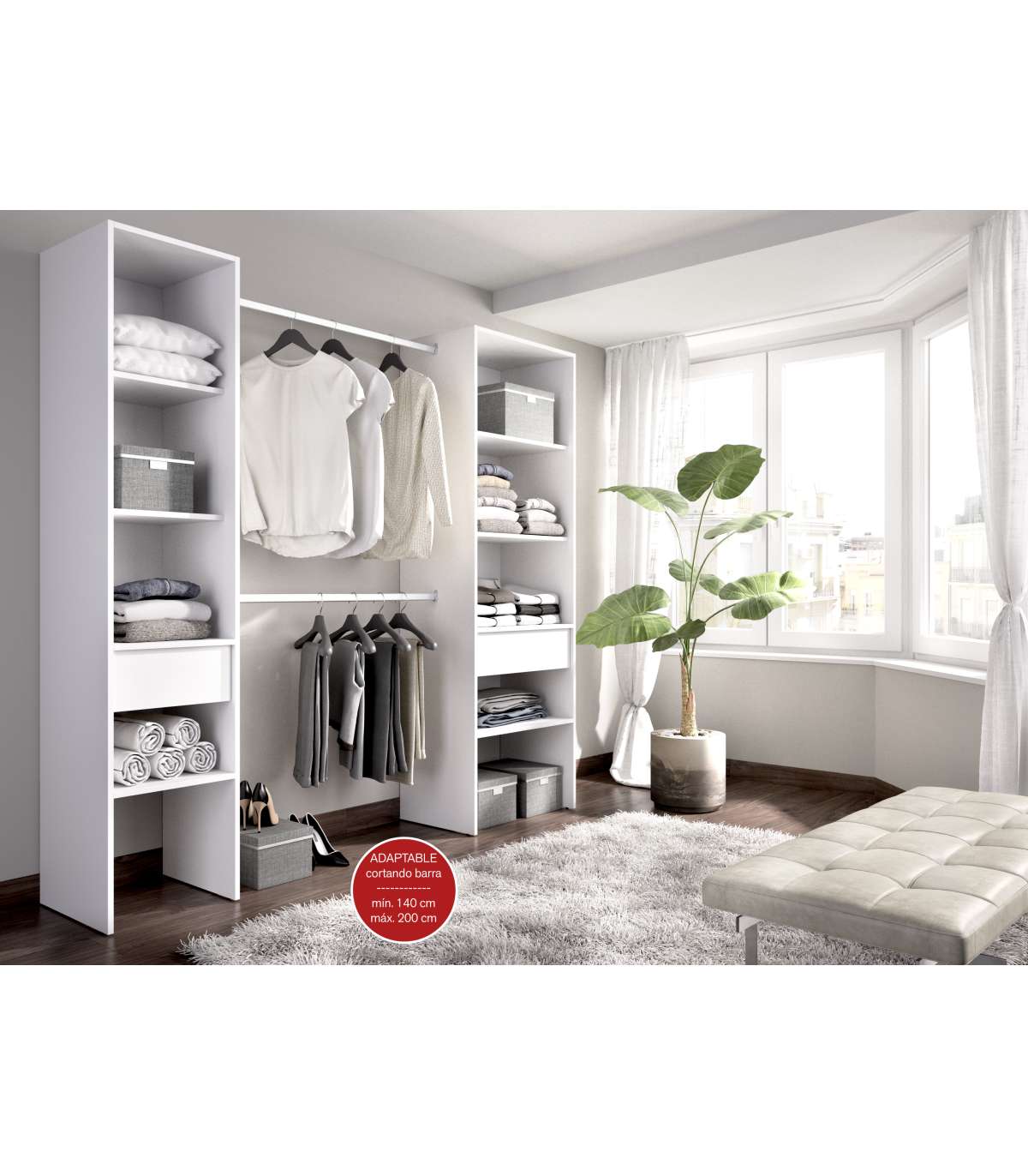 Vestidor Siles Para Dormitorio Con Baldas Y Dos Cajones Acabado Blanco 185 Cm(alto)200 Cm(_1