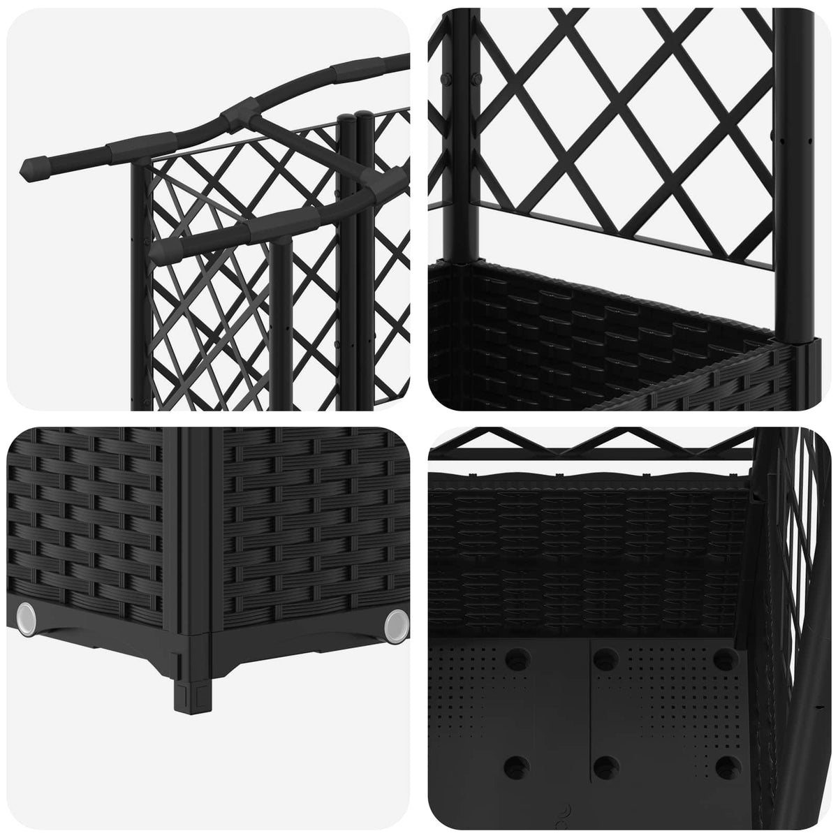 Cama Elevada Con Trellis Y Techo Negro 122 X 40 X 138 Cm Pp_5