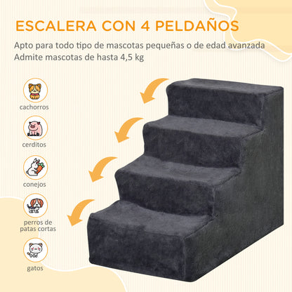 Pawhut Escalera Para Perros De 4 Peldaños Con Funda Extraíble 60x35x44 Cm Gris_3