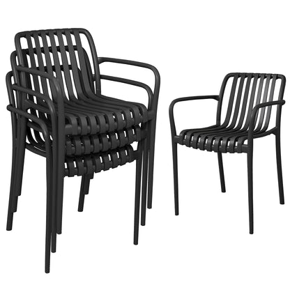 Outsunny Juego De 4 Sillas De Jardín Exterior Apilables Respaldo Curvado Negro_0