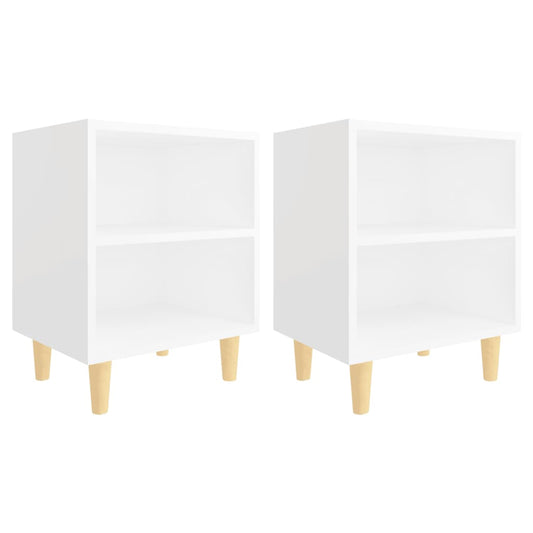 Mesitas De Noche Patas Madera Maciza Blanca 2 Uds 40x30x50 Cm_0