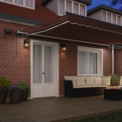 Toldo Retráctil Manual Con Luces Led Marrón 500x300 Cm_2