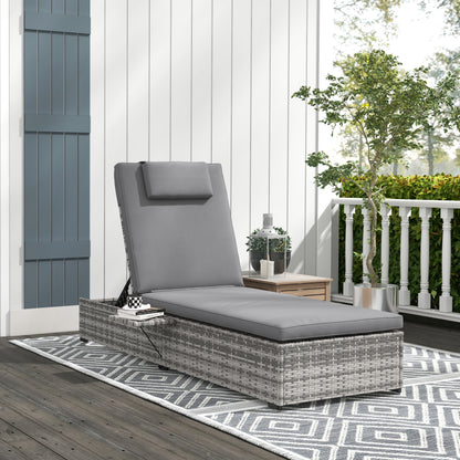 Outsunny Tumbona De Ratán Reclinable Con Respaldo Ajustable Gris_1
