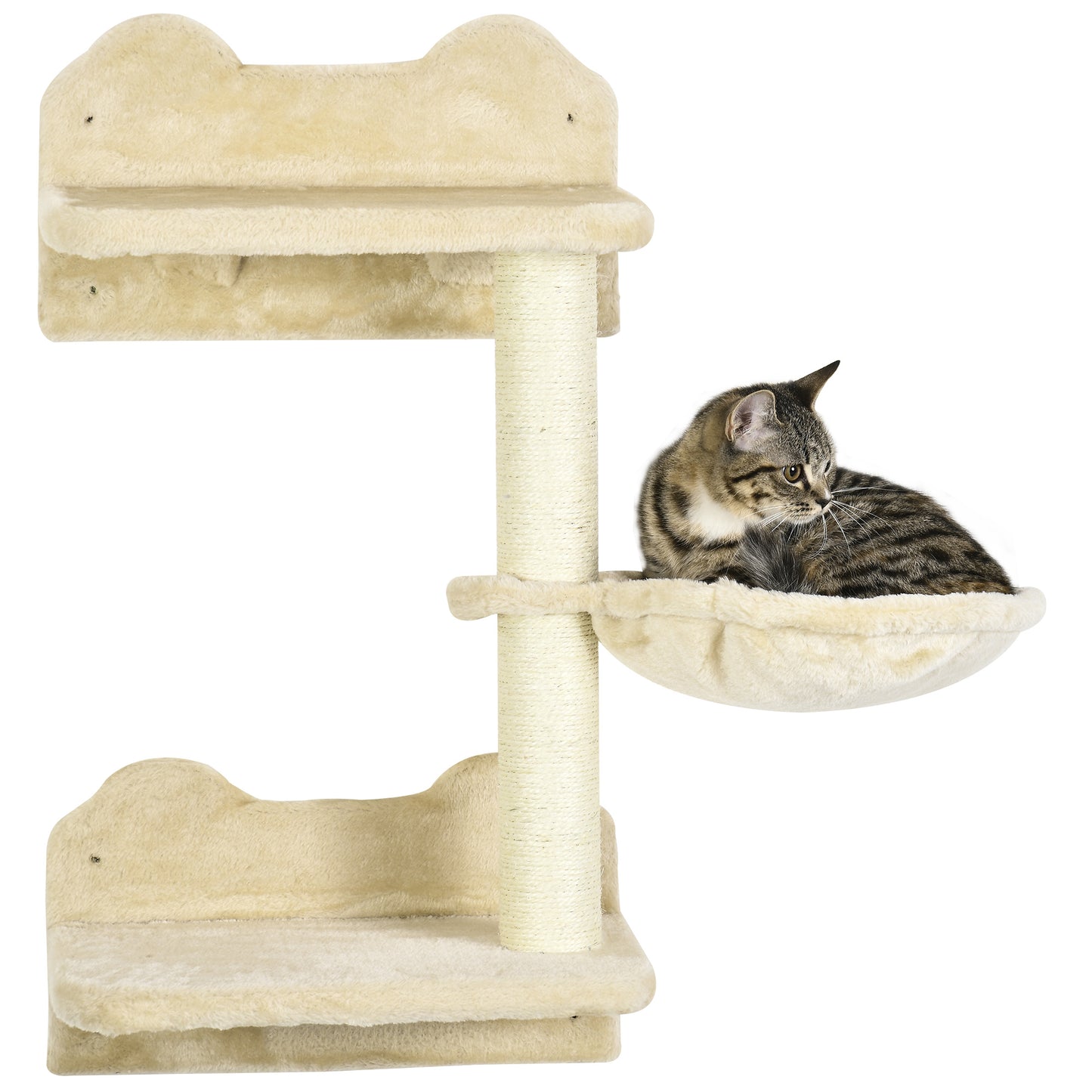 Pawhut Juego De Estanterías Para Gatos De Pared De 4 Piezas Beige_4