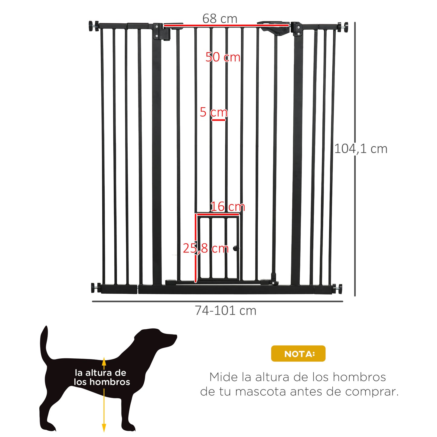 Pawhut Barrera De Seguridad Para Perros Con 1 Puerta 74-101x104,1 Cm Negro_2