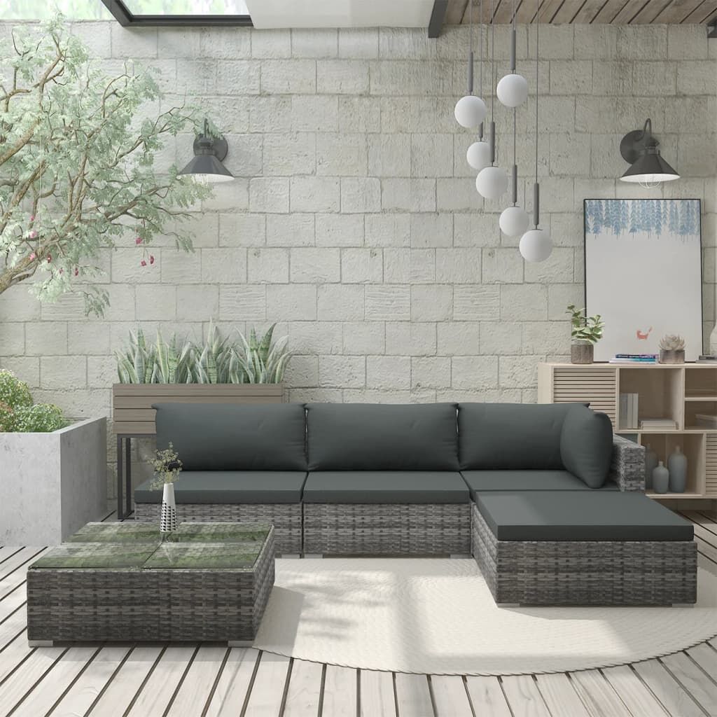 Vidaxl Set De Muebles De Jardín 5 Pzas Y Cojines Ratán Sintético Gris_1