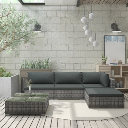 Vidaxl Set De Muebles De Jardín 5 Pzas Y Cojines Ratán Sintético Gris_1