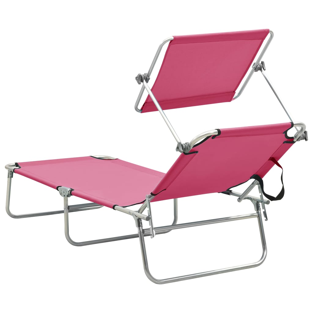 Tumbona Plegable Con Toldo De Acero Rosa Magenta_3