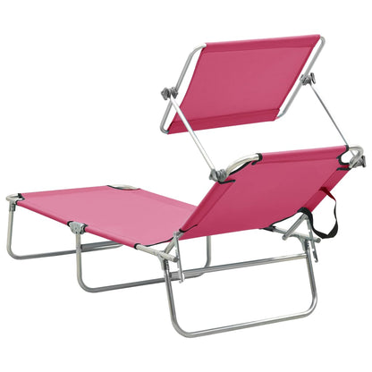 Tumbona Plegable Con Toldo Aluminio Rosa_4