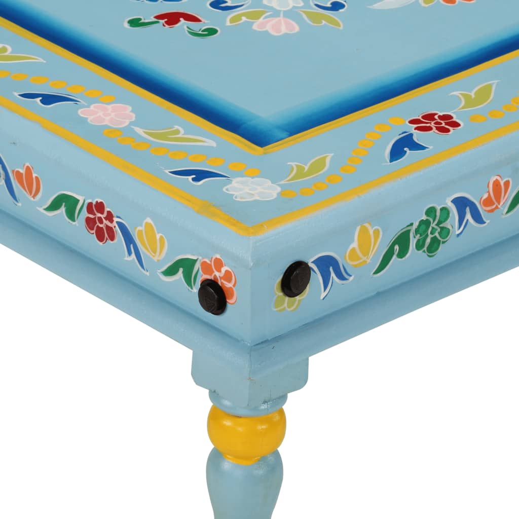 Mesa De Centro Madera Maciza De Mango Turquesa Pintada A Mano_2