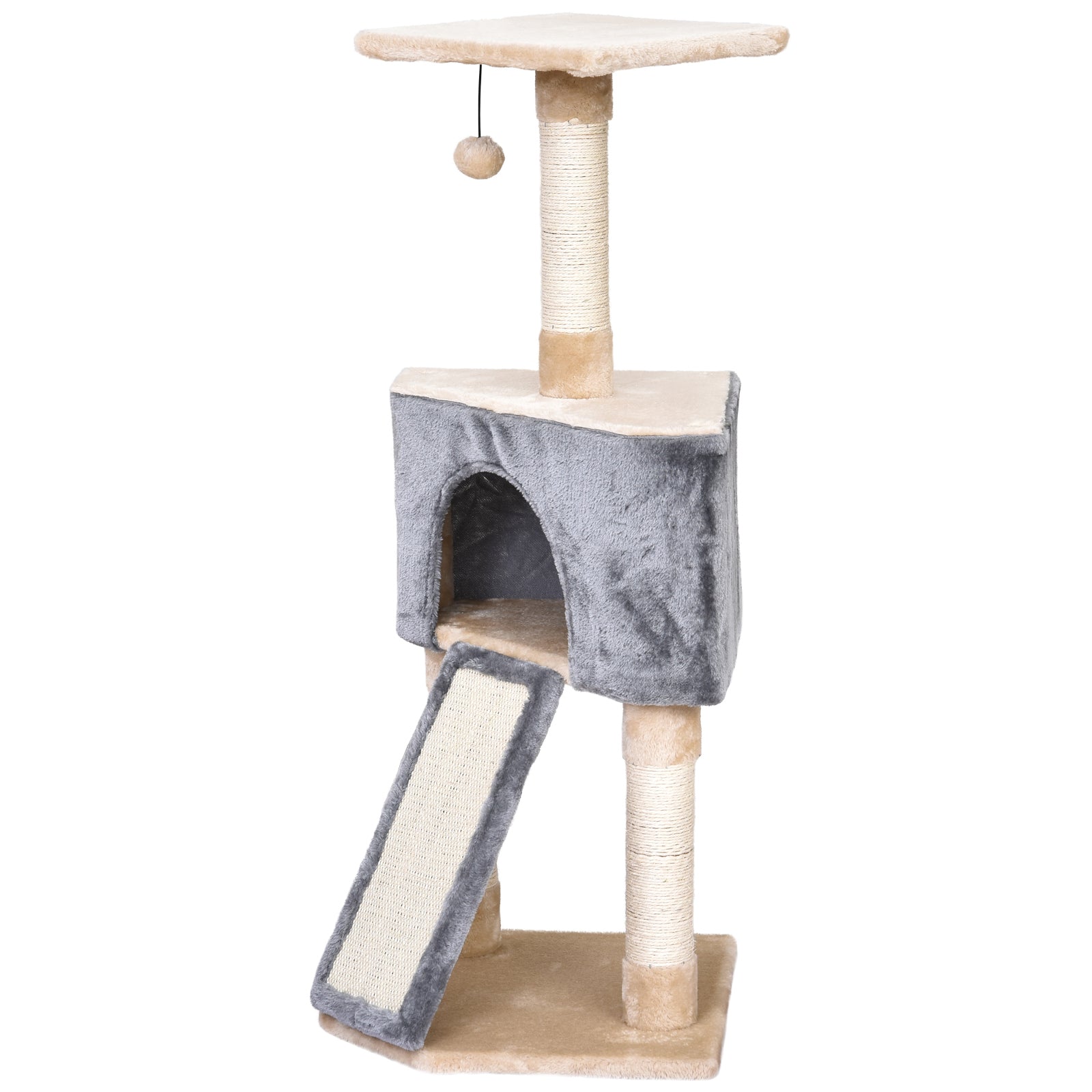 Pawhut Árbol Rascador Para Gatos 40x40x98 Cm Cueva Juguete Colgante Rampa Postes_0