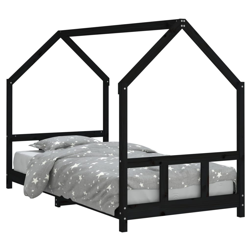 Vidaxl Estructura De Cama Para Niños Madera De Pino Negro 90x200 Cm_0