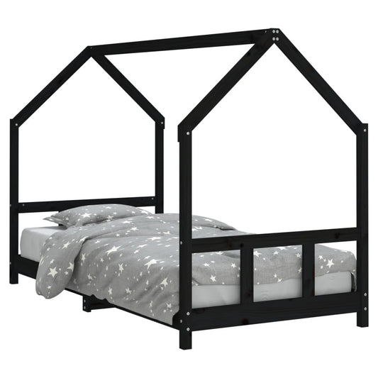 Vidaxl Estructura De Cama Para Niños Madera De Pino Negro 90x200 Cm_0