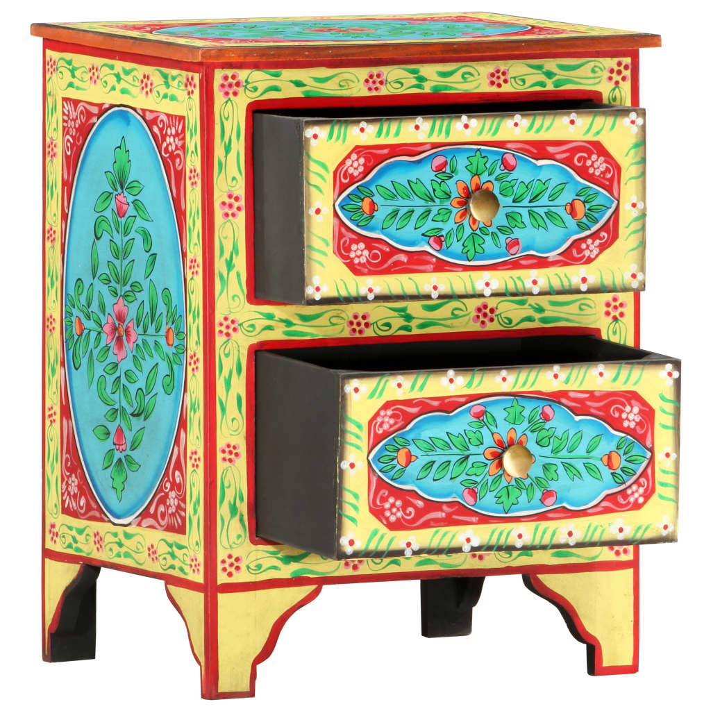 Mesita De Noche Pintada A Mano Madera Maciza Mango 40x30x50 Cm_1