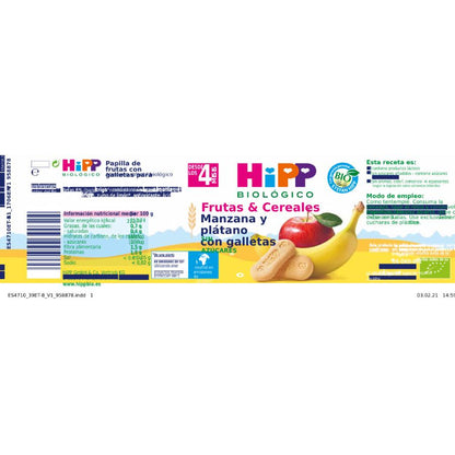 Pack x 3 Tarrito Biológico de Manzana y Plátano con Galletas +4 Meses HiPP 190 g