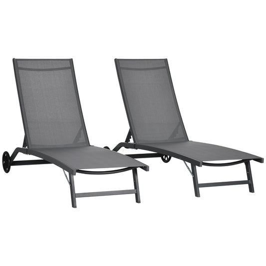 Outsunny Juego De 2 Tumbonas Reclinables De Jardín 165x66x102 Cm Gris Oscuro_0