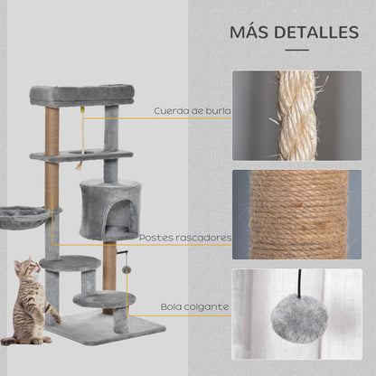 Pawhut Árbol Rascador Para Gatos Altura 120 Cm Plataformas Cueva Hamaca Bola_4
