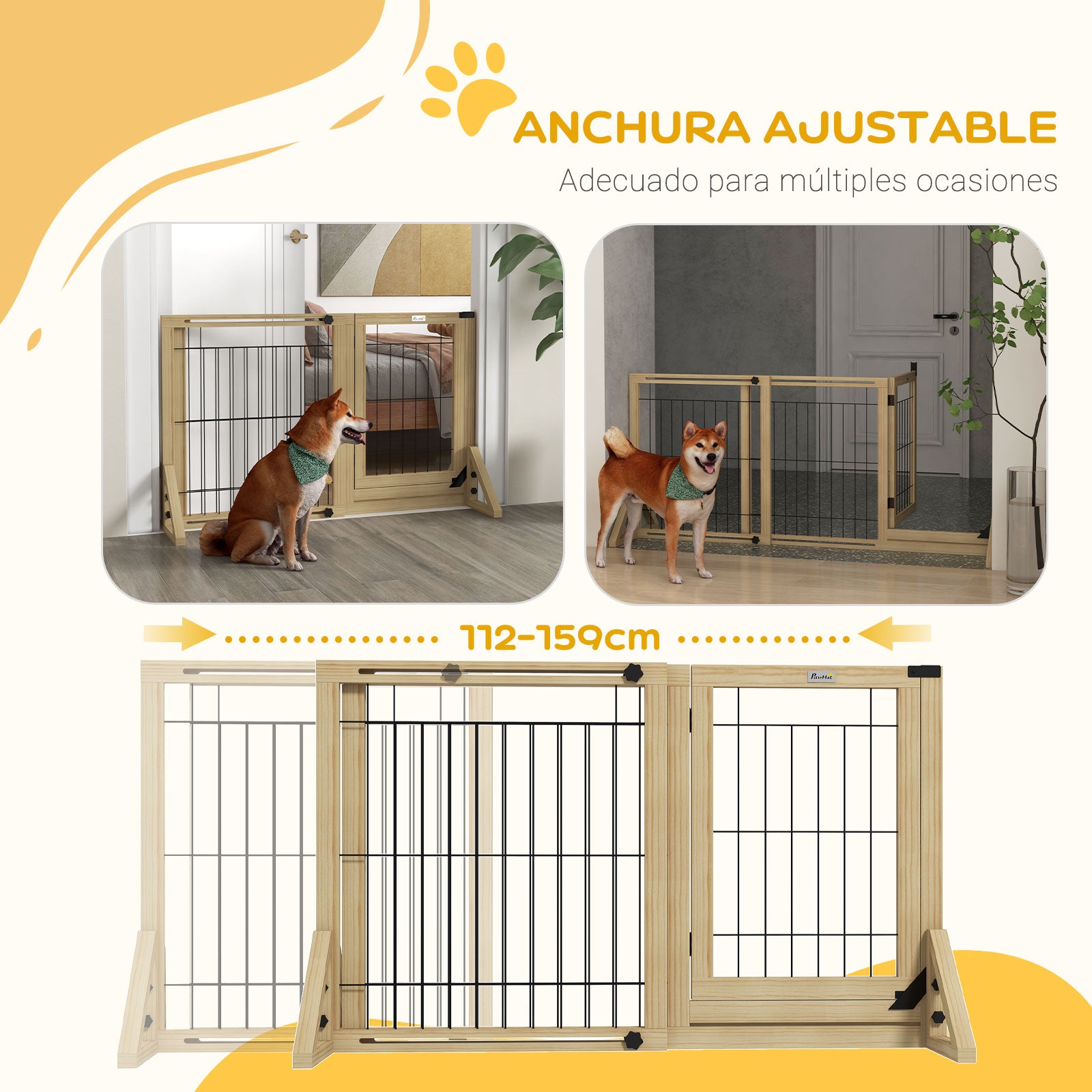 Pawhut Barrera Para Perros Extensible De Madera 112-159x44x70 Cm Natural_4
