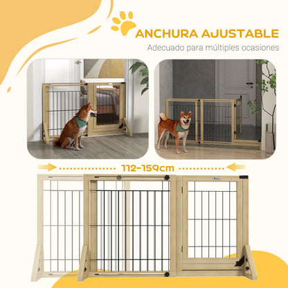 Pawhut Barrera Para Perros Extensible De Madera 112-159x44x70 Cm Natural_4