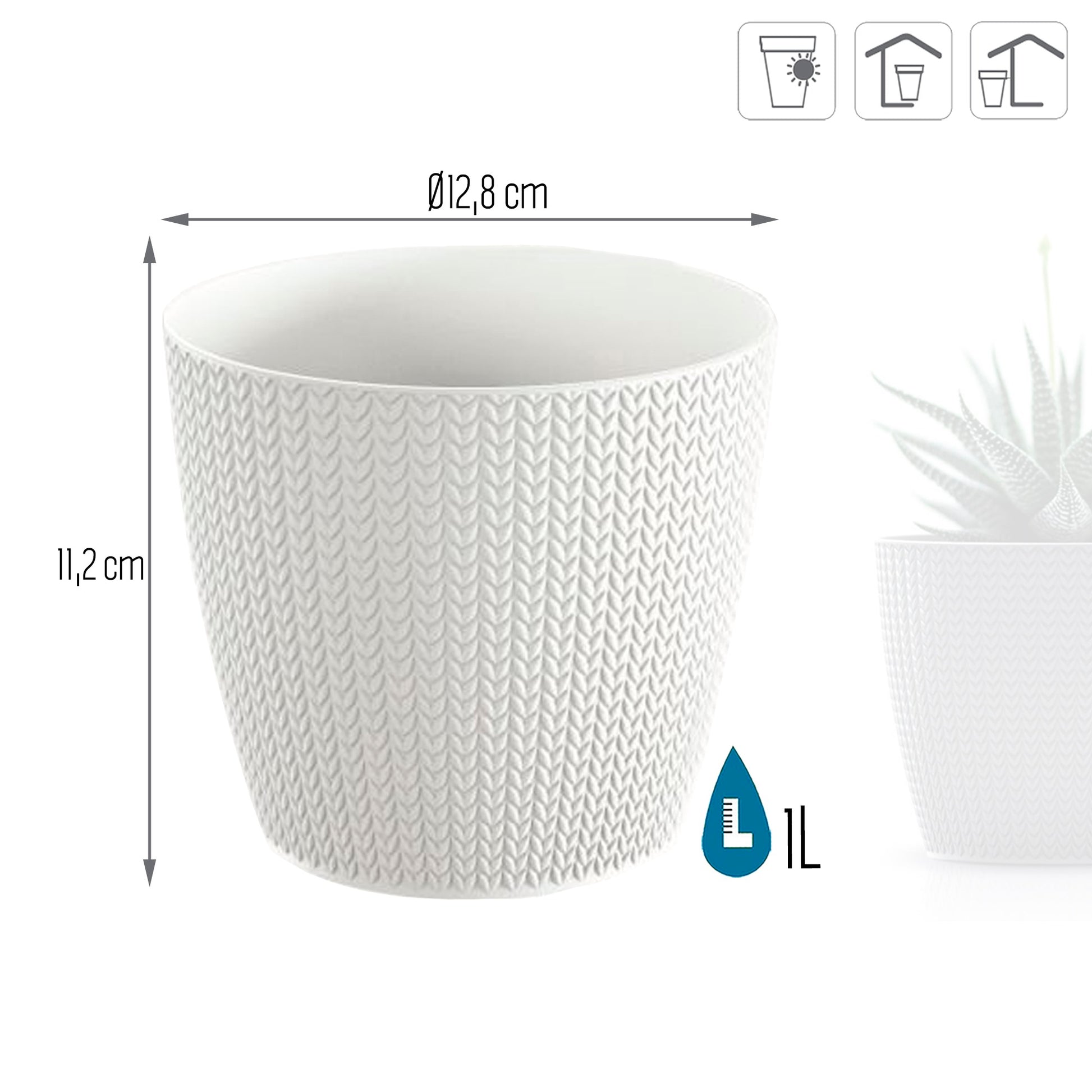 Maceta Wheaty 1l., Dimensiones (mm) 128x128x112, Color Blanco_2
