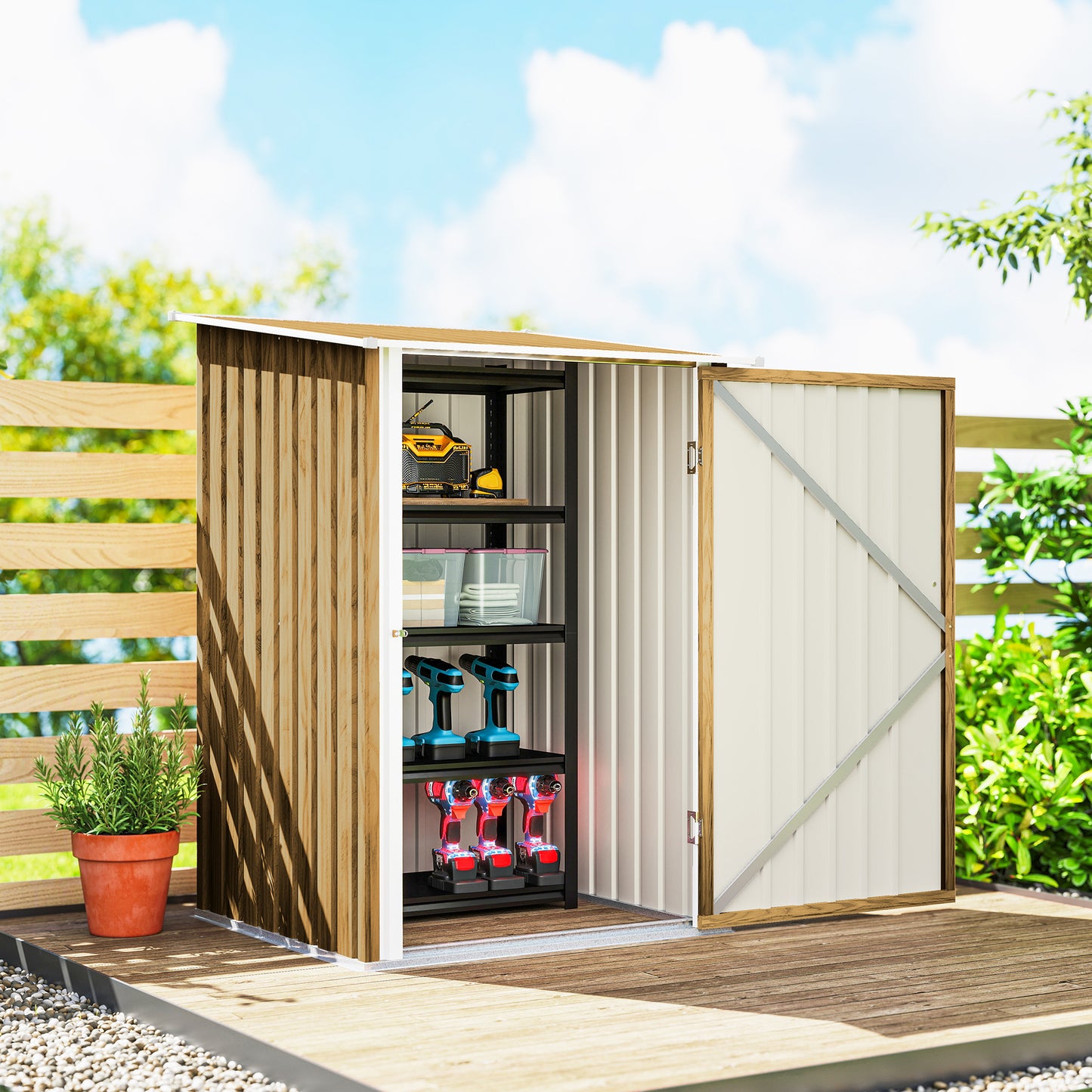 Outsunny Cobertizo De Jardín De Exterior 0,92 M² 100x103x160 Cm Marrón Claro_3