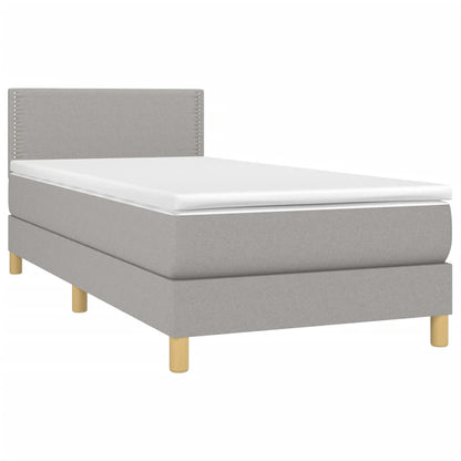 Cama Box Spring Con Colchón Tela Y Led Gris Claro 100x200 Cm / Vetonek_2