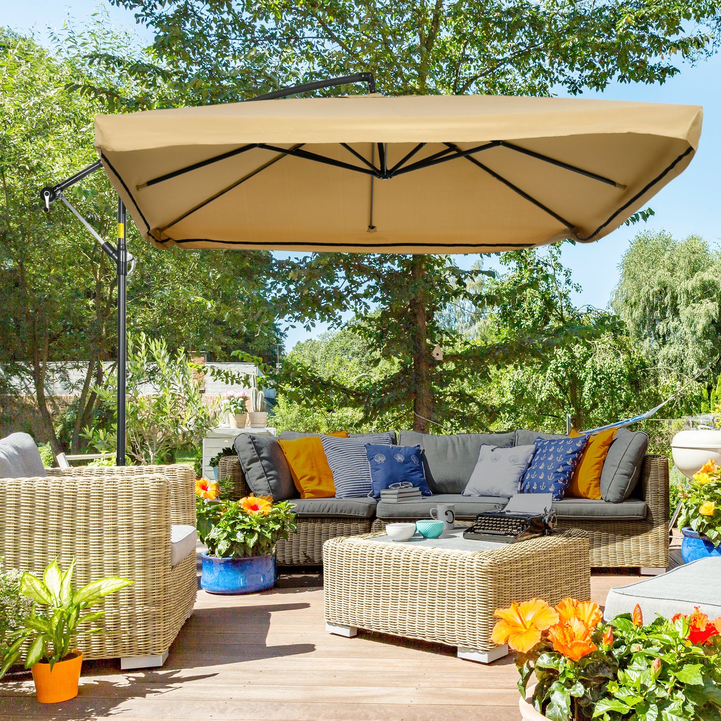 Outsunny Sombrilla De Jardín 296x296x265 Cm Inclinable Con Manivela Base Cruzada_1