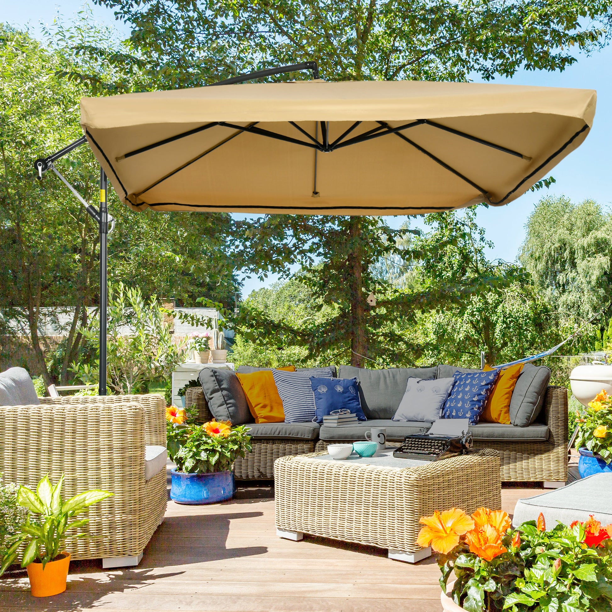 Outsunny Sombrilla De Jardín 296x296x265 Cm Inclinable Con Manivela Base Cruzada_1
