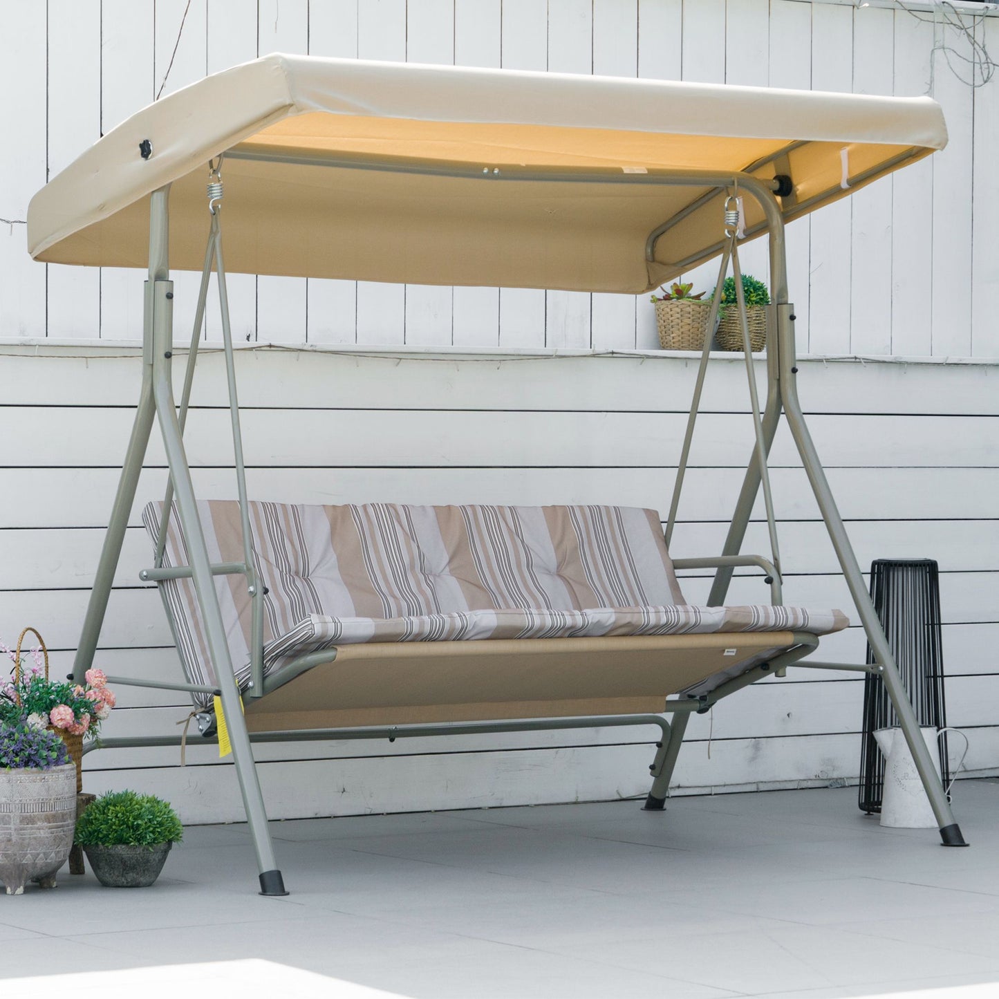 Outsunny Columpio De Jardín De 3 Plazas Techo Ajustable 172x110x156 Cm Marrón_1