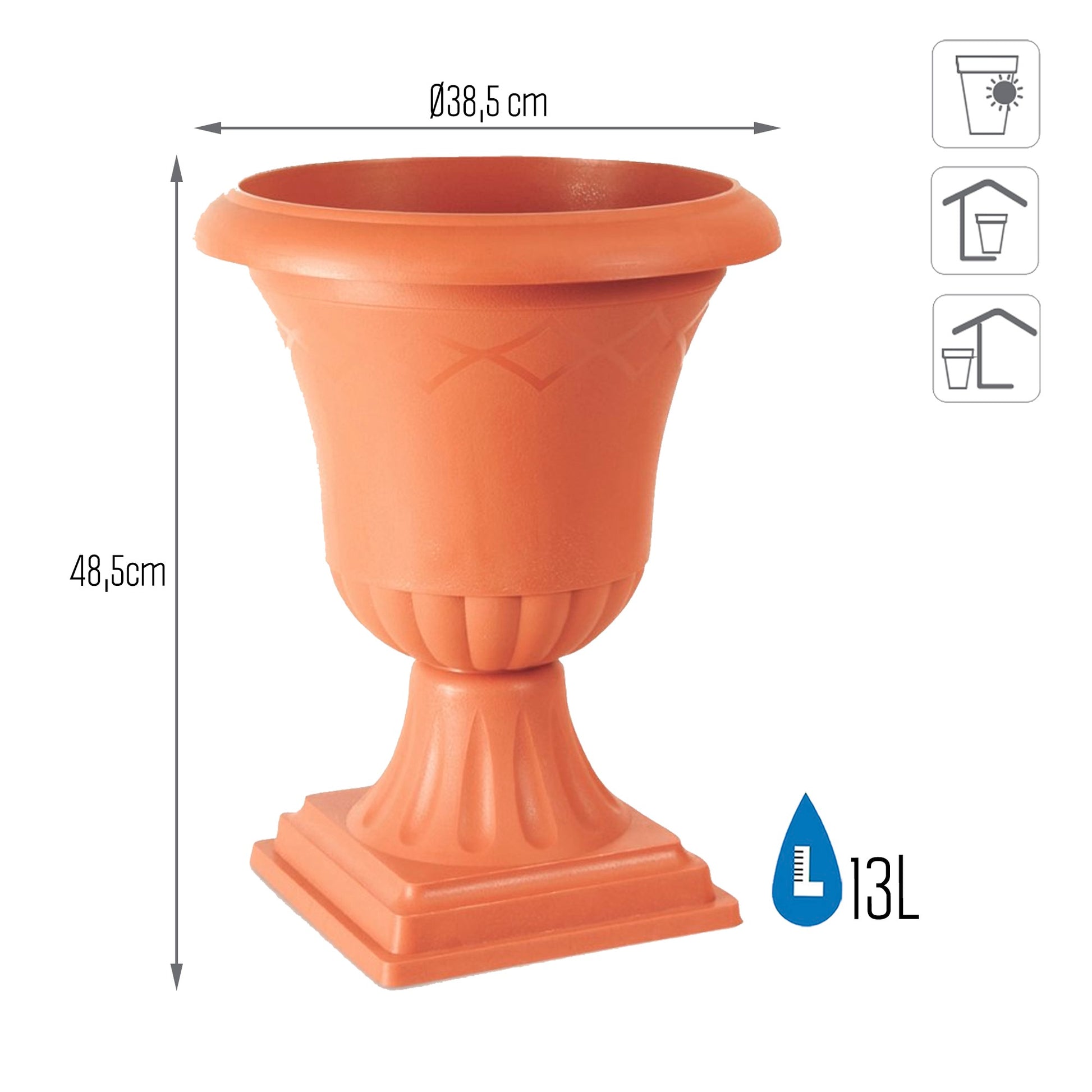 Maceta Ornamental Con Pie Atena 13l., Dimensiones (mm) 385x385x485, Color Terracota_2