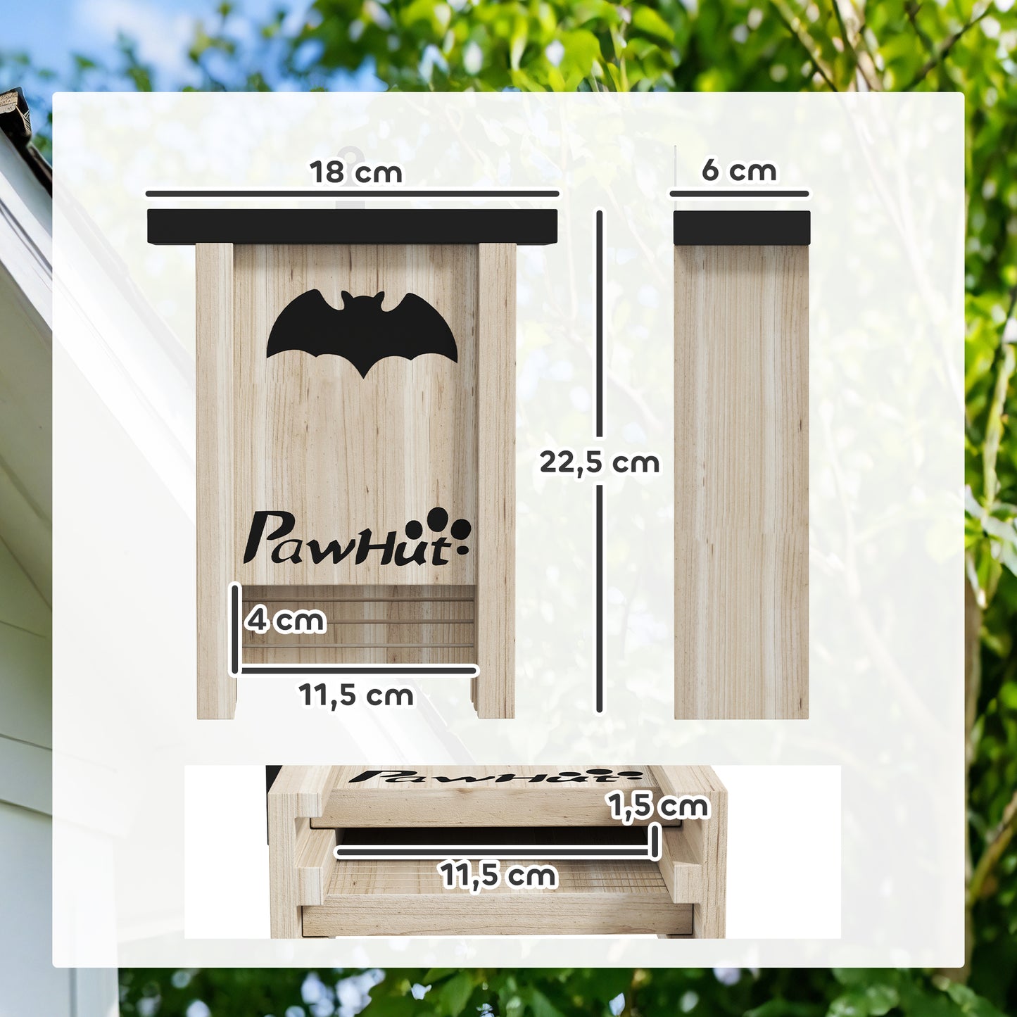 Pawhut Pack De 3 Casas Para Murciélagos De Madera Para Exterior Jardín Natural_2