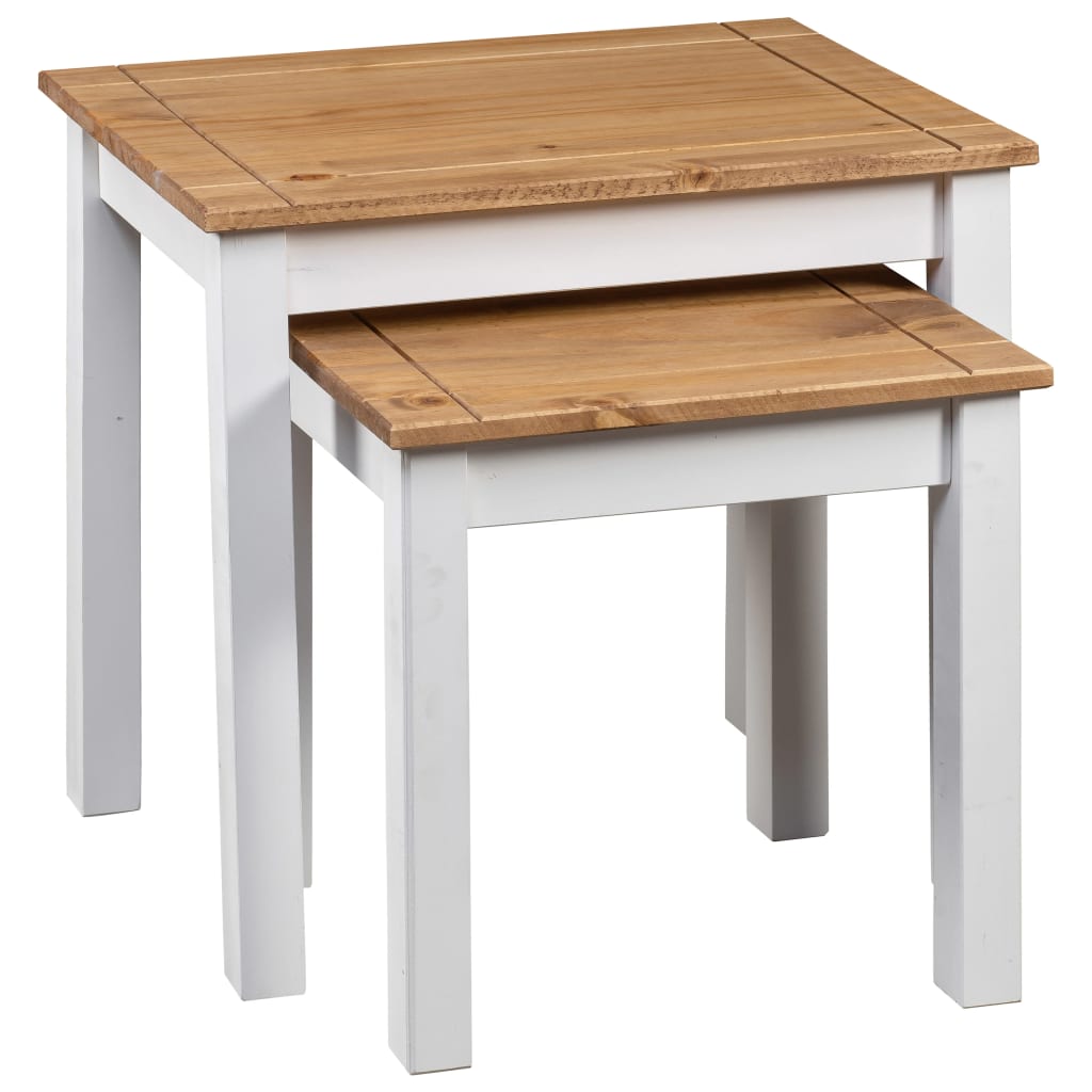 Mesas Apilables 2 Uds Madera Maciza Pino Panama Range Blanco_1