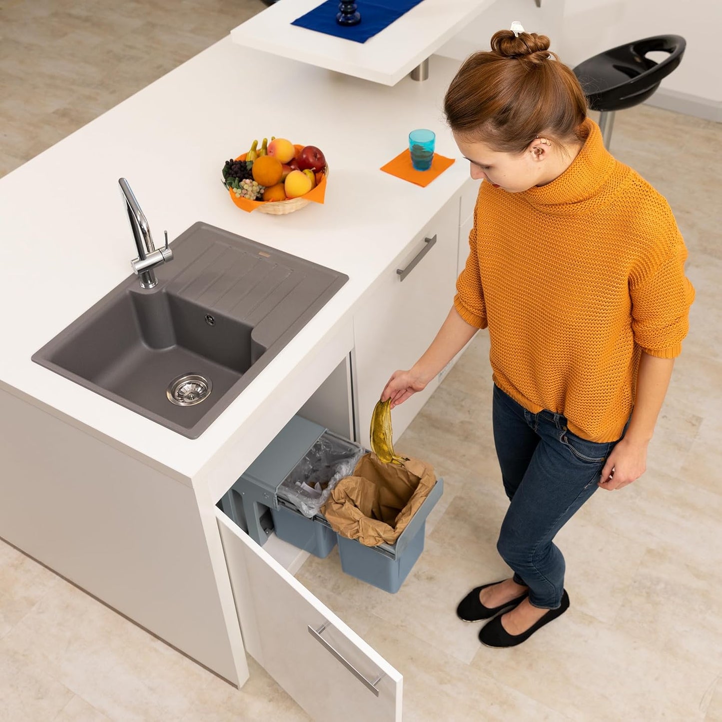 Cubo De Reciclaje 2x8l Bajo Fregadero, Extracción Manual Y Tapa