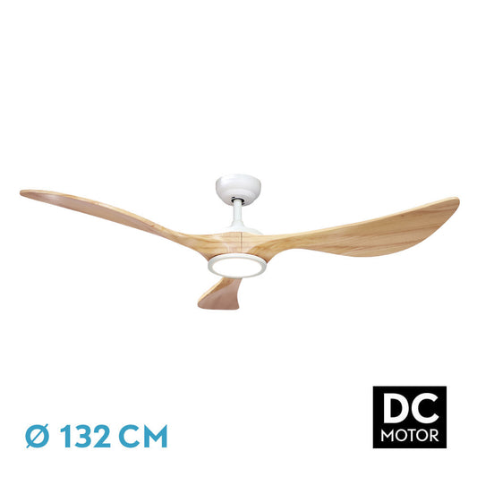 Ventilador Dc Viana 18w Blanco/haya 3 Aspas 132d Reg. Intensidad 2250lm 3000k-6000k C/remoto, Timer, Mem._0