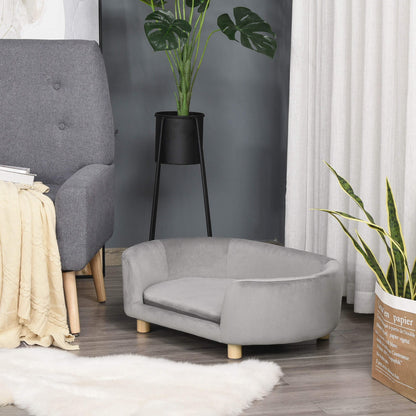 Pawhut Sofá Para Perros Pequeños Con Patas De Madera 86x55x33 Cm Gris Claro_1