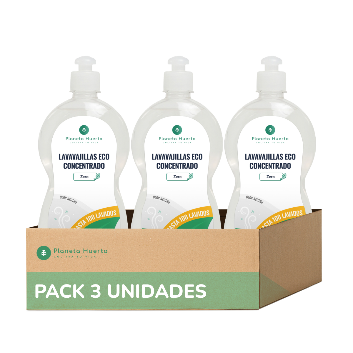 Pack 3xLavavajillas manual hipoalergénico sin perfume ECO Planeta Huerto 750 ml