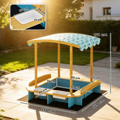 Aiyaplay Arenero Para Niños De Madera Con Techo 3 Bancos 2 Cajas Y Forro Azul_2
