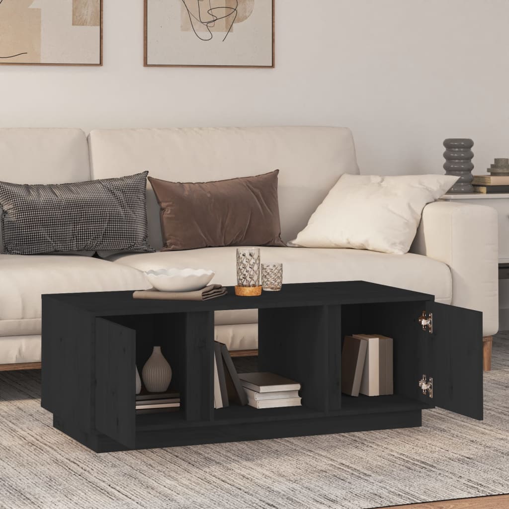Mesa De Centro De Madera Maciza De Pino Negro 110x50x40 Cm_1