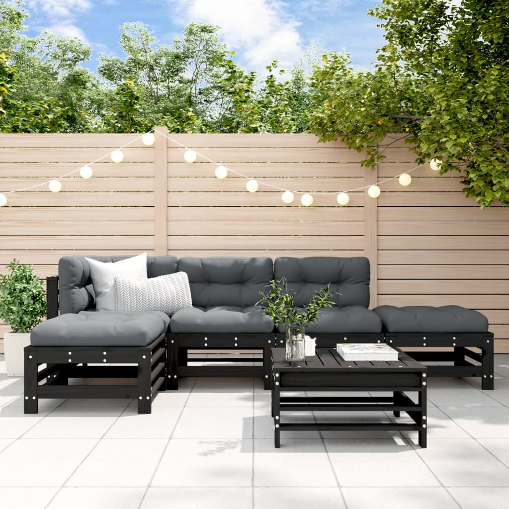 Vidaxl Juego Muebles De Jardín 6 Piezas Madera Maciza Pino Negro_1