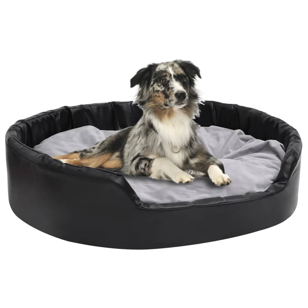 Vidaxl Cama Para Perros Felpa Y Cuero Sintético Negro Gris 99x89x21 Cm_1