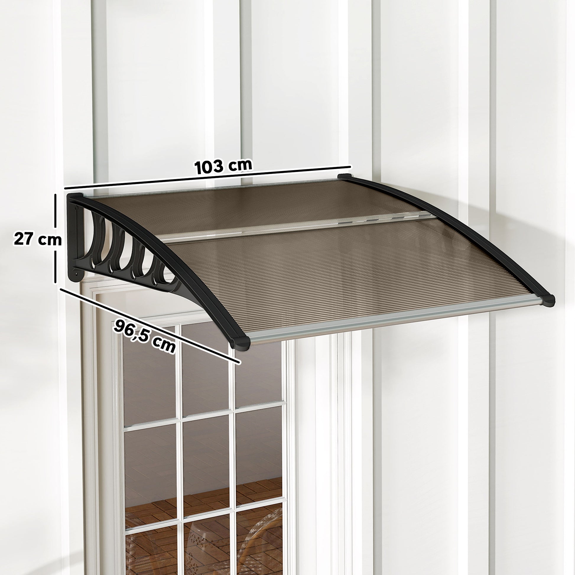 Outsunny Marquesina Exterior 103x96,5 Cm Puertas Y Ventanas Policarbonato Marrón_2