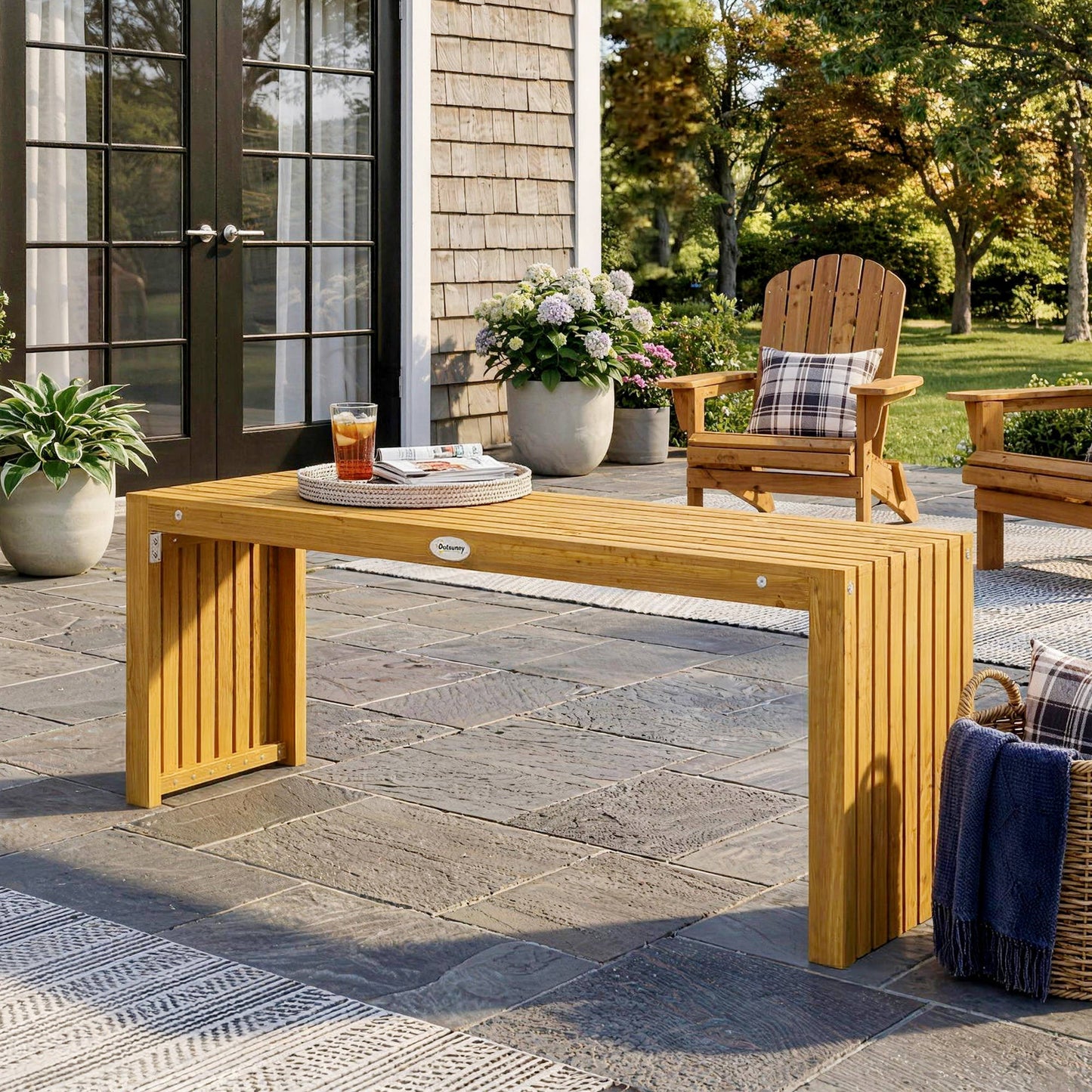 Outsunny Banco De Jardín De Madera Rústico De 2 Plazas 110x30x45 Cm Natural_4